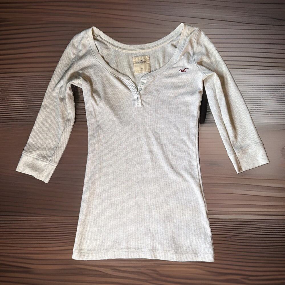 Vtg Y2K Hollister Sz M White Thermal Henley Top Waffle Knit 2000s Bella Swan